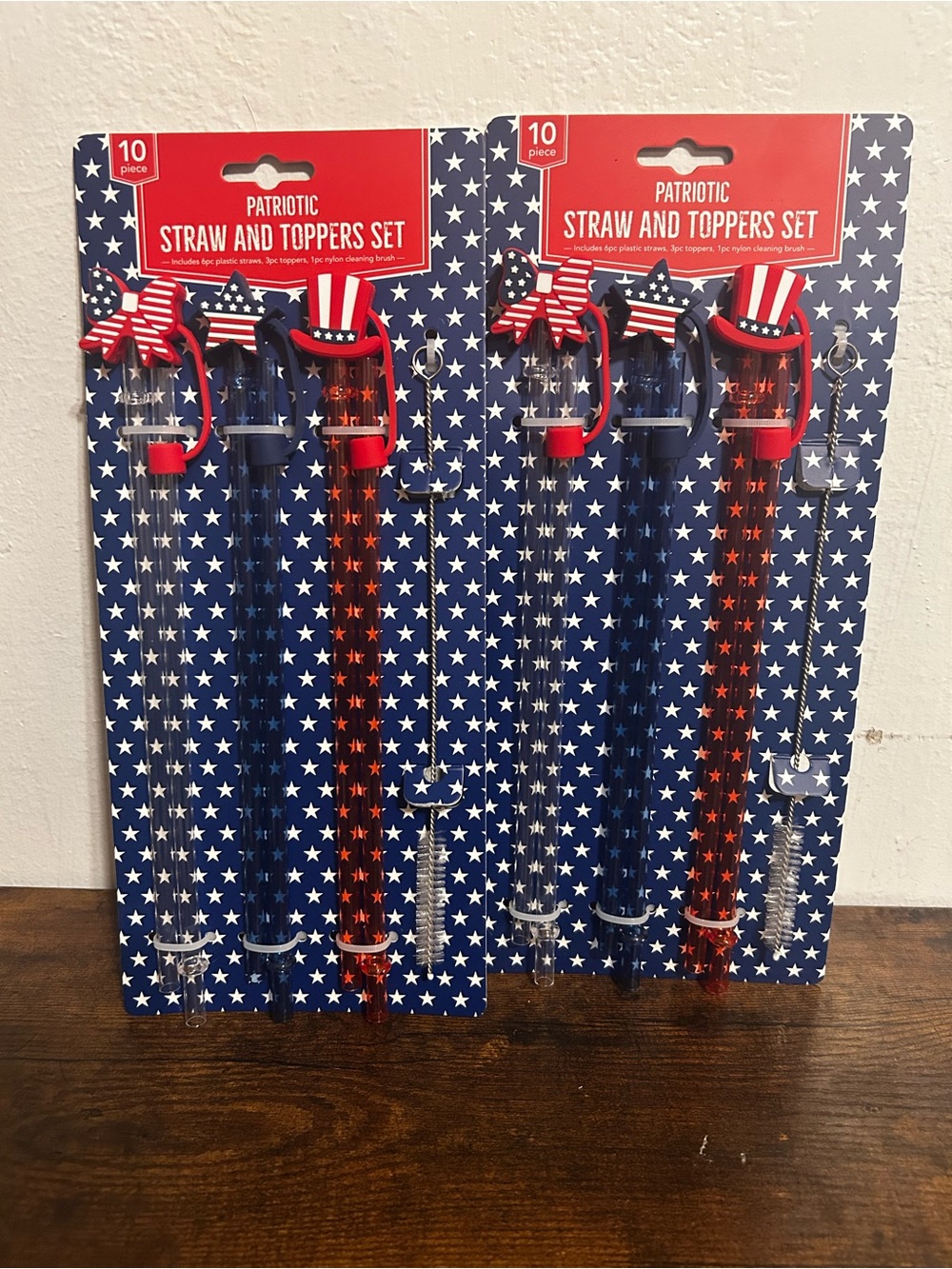 Patriotic Straw and Toppers Set - Red, White & Blue